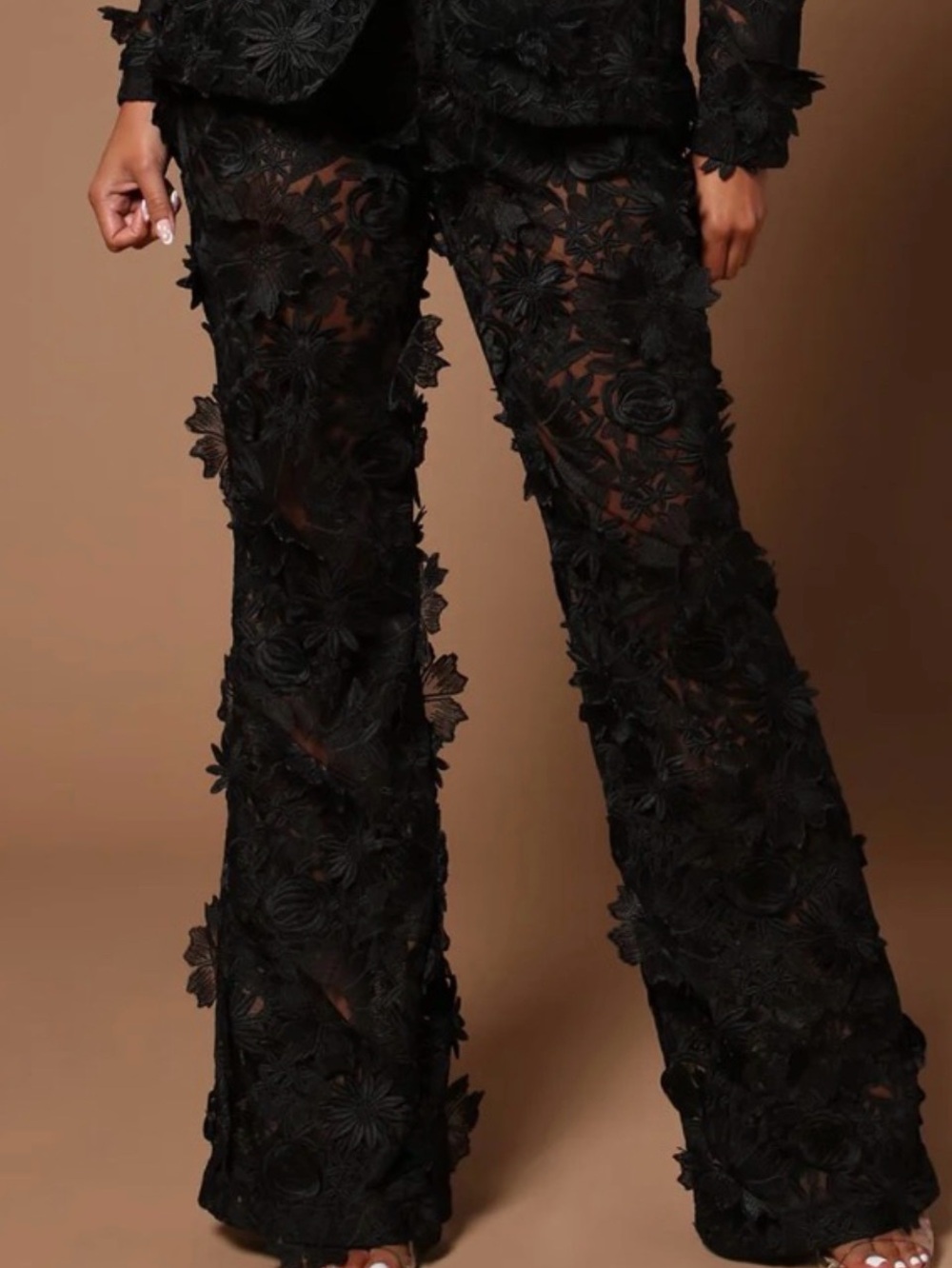 New Fashion Nova “Denise” Embroidered Appliqué Flower Pants